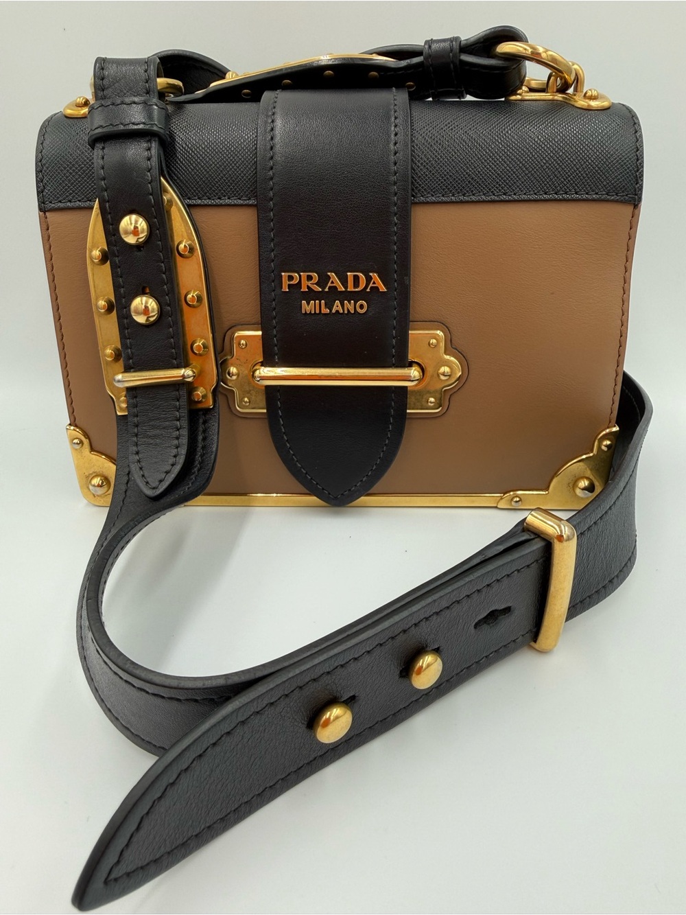 Prada City Calf Saffiano Cahier Bag with Gold Hardware